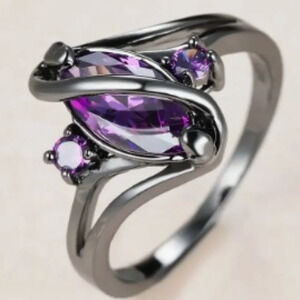 CZ Purple Stones Horse Eye Style Hypoallergenic Nickel-Free, Adjustable Size 9
